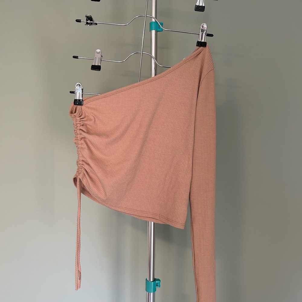 Caution To The Wind Tan Ribbed Long Sleeve Top